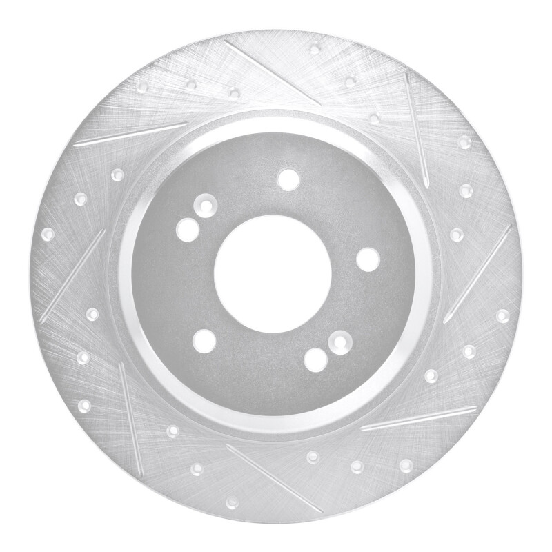 Hyundai Santa Fe Brake Rotor (1) - Rear Right - R1 Concepts - Drilled & Slotted - Silver - `21-`25